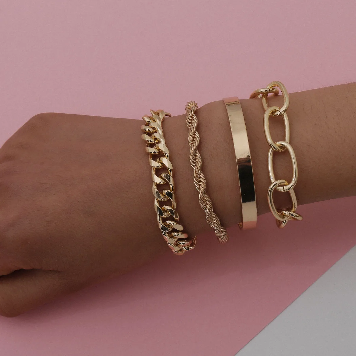 Ingemark 4 قطعة/المجموعة العصرية الشرير غير النظامية التقلبات أساور معدنية النساء الهيب هوب الذهب اللون التراص مكتنزة سلسلة 2026 مجوهرات جديدة #2