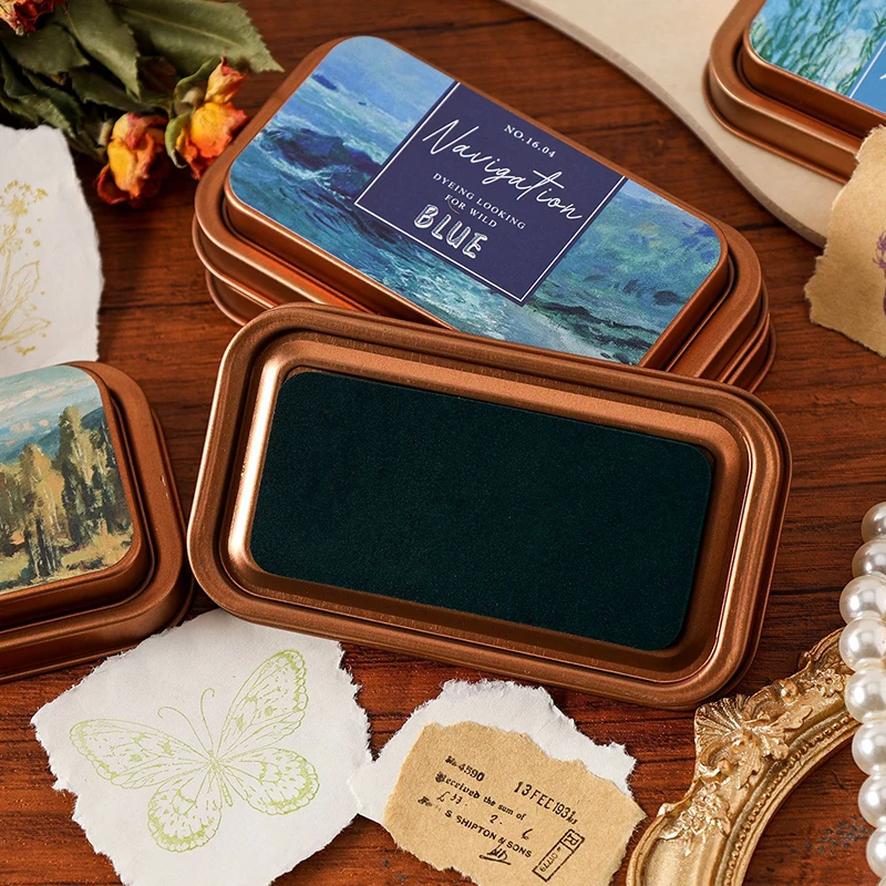 16- صندوق حديد ريترو رائع بلون سادة وسادة حبر ريترو محايدة