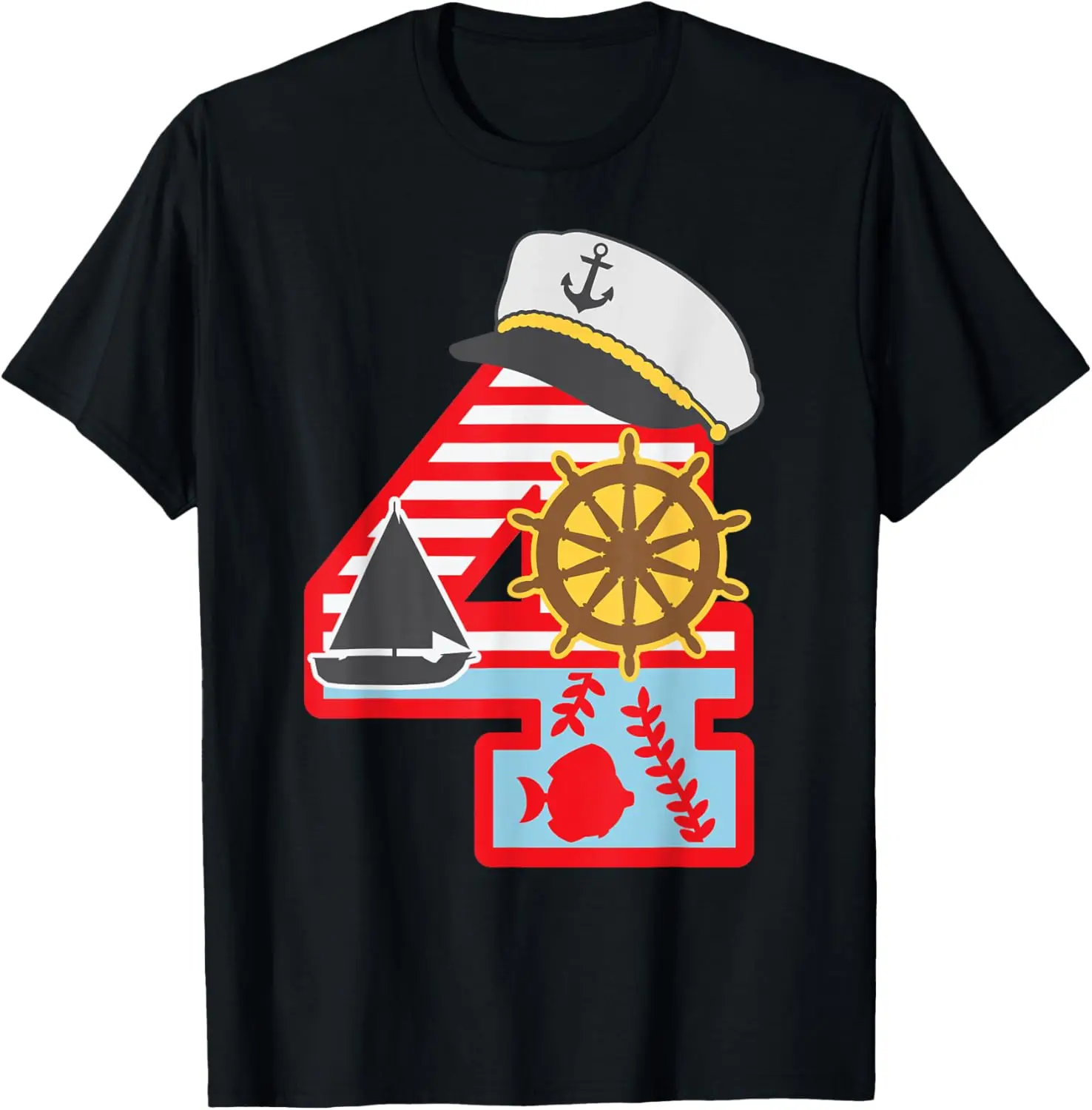 Ailboat nautical anchor Tシャツ、4歳の誕生日の男の子、4歳、小