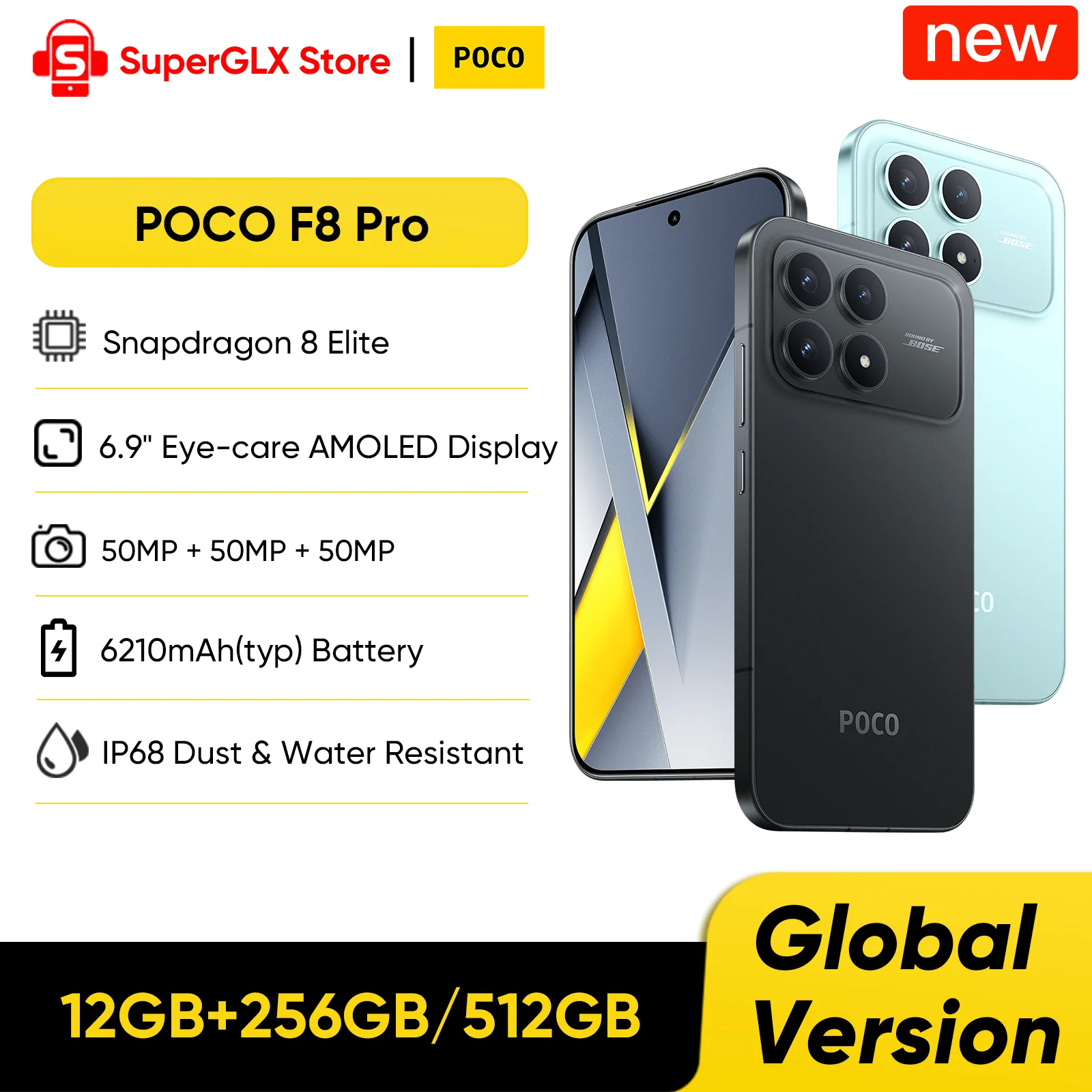 2025 جديد POCO F8 Pro الإصدار العالمي 5G الهاتف الذكي Snapdragon 8 Elite 6.59 "120 هرتز AMOLED عرض 50MP 6210mAh 100W HyperCharge