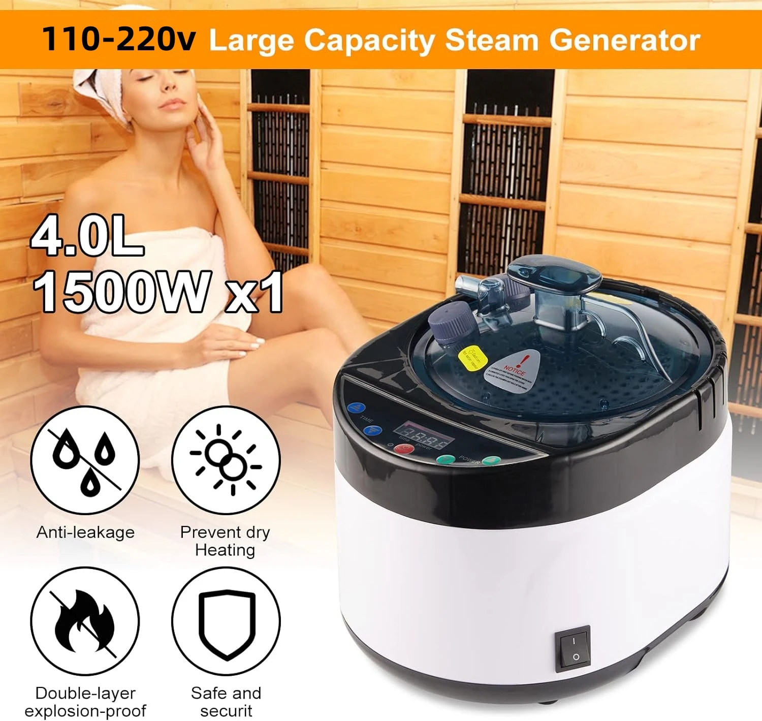 Sauna Steam Generator For Wooden Barrel Sauna Steamer 4L 2KW Heater Accessories Larger Capacity Bath Shower Cabin