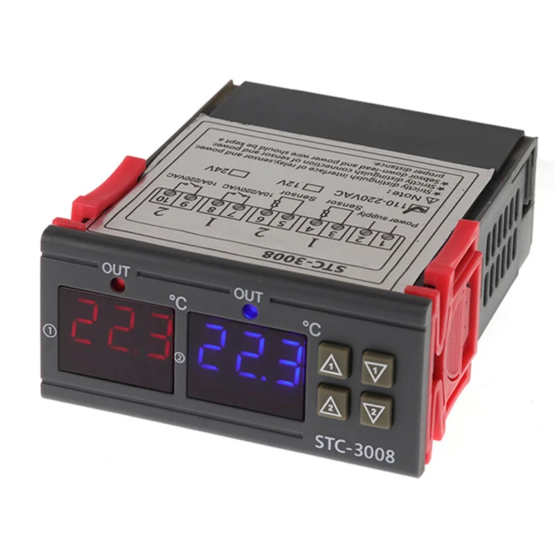 デジタルサーモスタット温度コントローラー、温度計、湿度計、12v、24v、220v、STC-3008