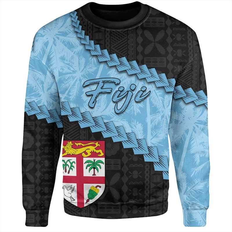 Vintage Fashion 3D Polynesian Fiji Printing Sweatshirts Proud To Be Fijians Tribal Round Neck Hoodies Cool Mens Clothing Tops