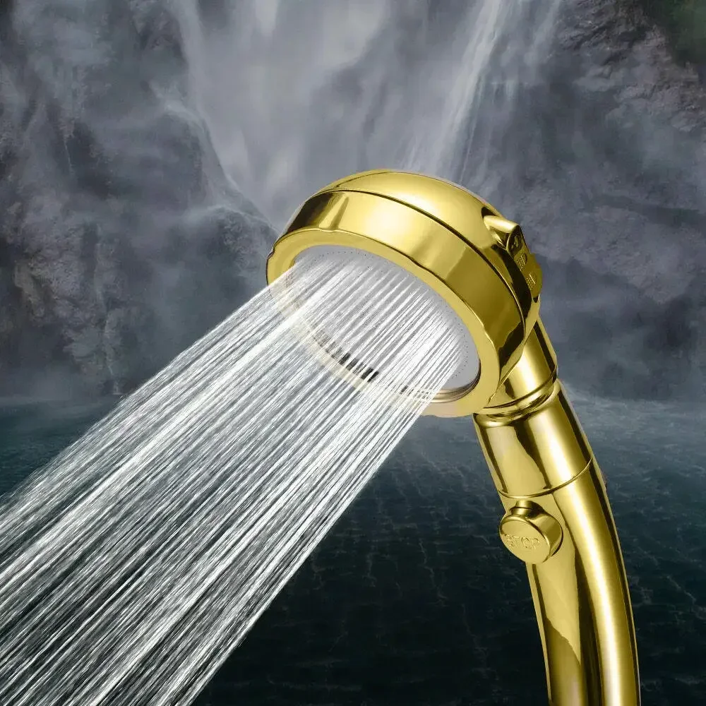 

3 in 1 High Pressure Shower Head Handheld with ON/OFF Pause Switc Gold 360 Degree Rotating 3 Speed Adjustment Shower Head