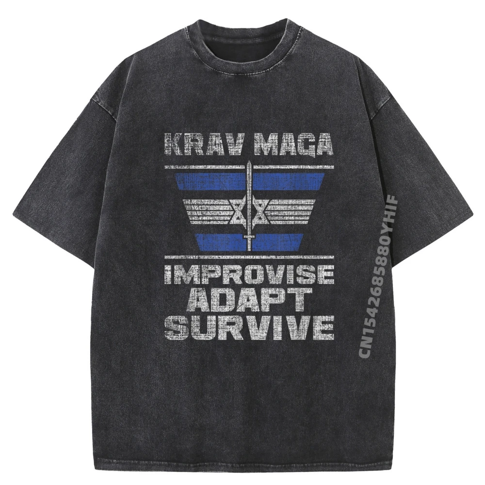 

Krav Maga Improvise Adapt Survive Israeli Self Defense Mma Street Wear T Shirt Funny T Shirts Mens Trend Washed T-shirts