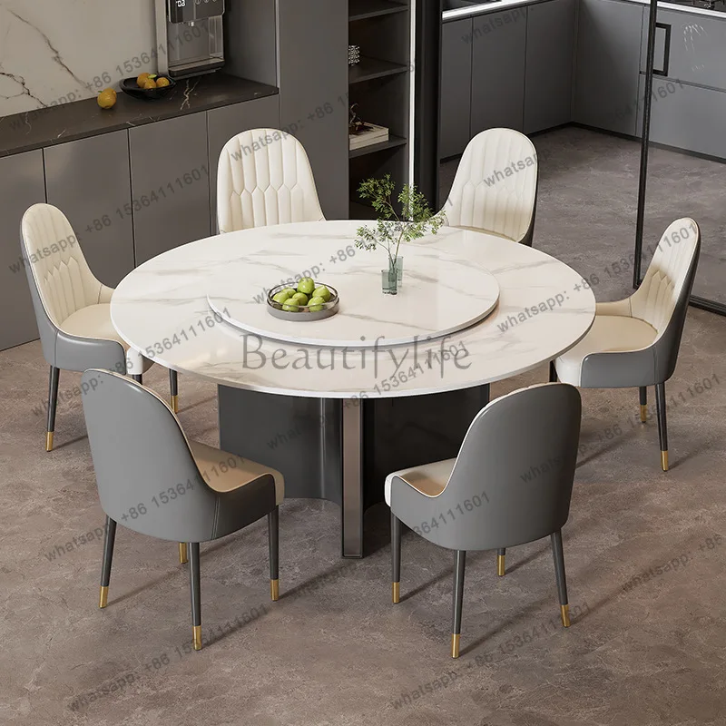 Round rock slab dining table light luxury high sense modern simple eating table
