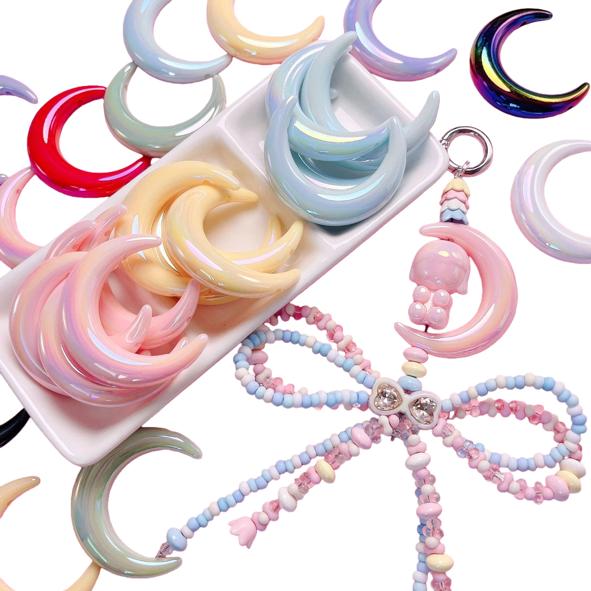 5pcs UV Resin Moon Shiny 47mm Acrylic Beads for Jewelry Making keychain Phone Lanyard or pen