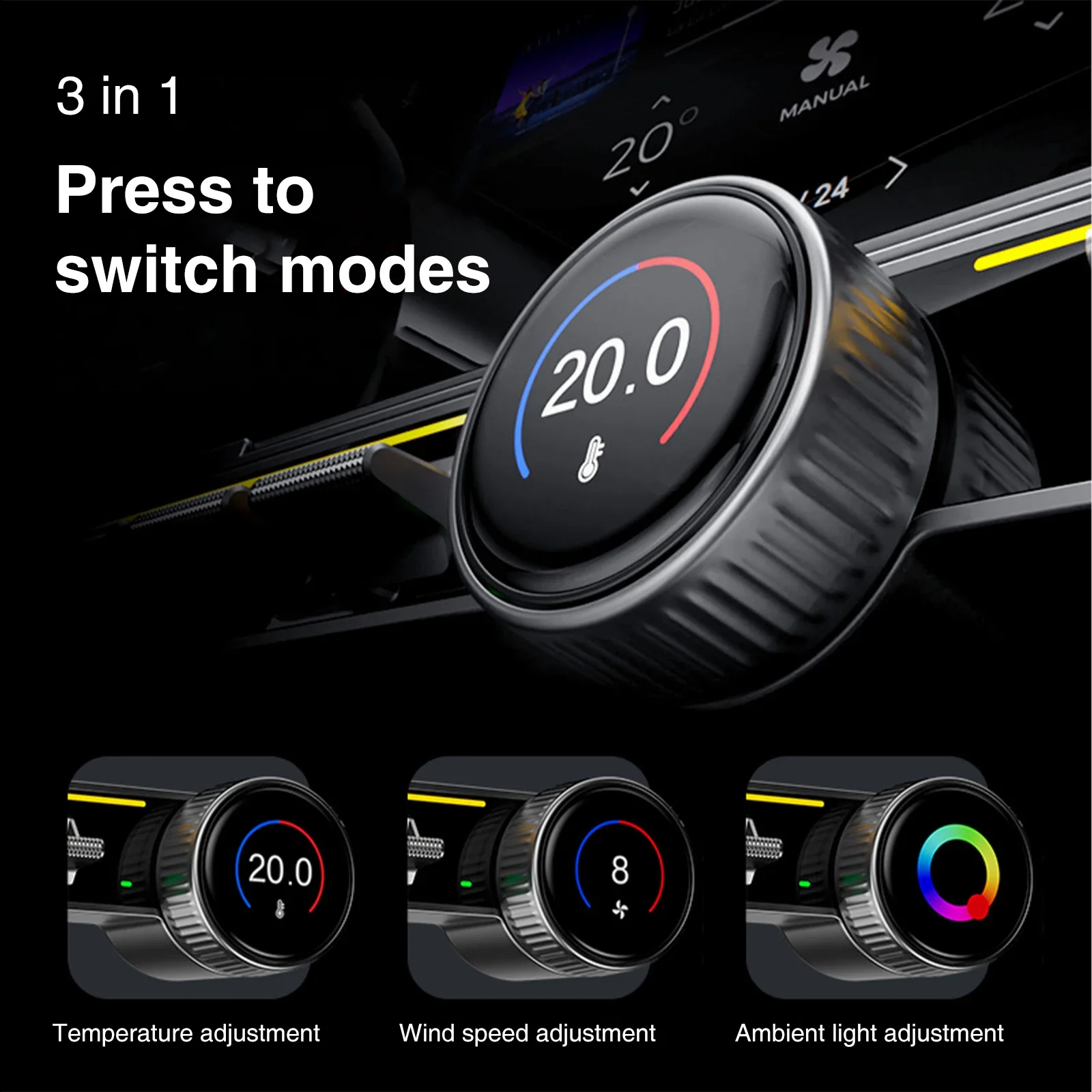 Physical Control Button Knob for Tesla Model 3 Y Centre Screen Multi-function Buttons With Rotating LCD Display 2024 Highland