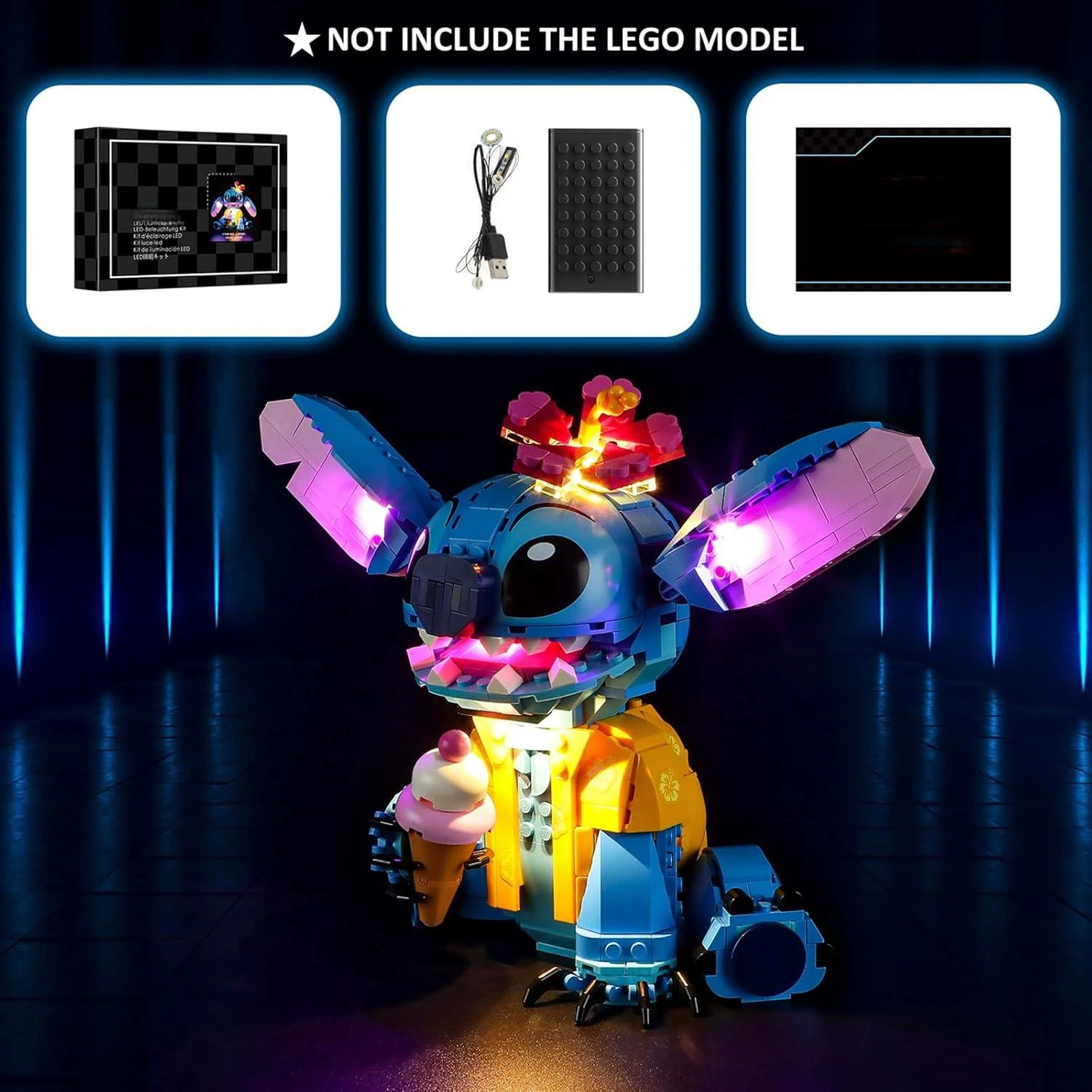 HPROSPER 5V LED-verlichting (geen model) voor LEGO 43249 Disney Stitch Verlicht uw bouwstenen Decoratieve lamp en batterijdoos