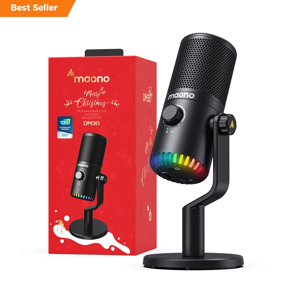 MAONO Programmable PC USB Condenser Podcasting Microphones Kit With 3 in 1 Mic Gain USB Type C Dual Mode RGB Gaming Microphones