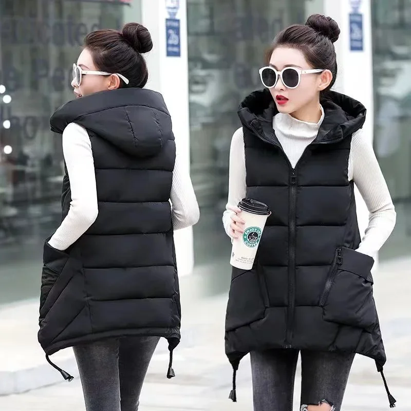 

New Women Vest Overcoat Autumn Winter Thick Cotton Coats Warm Print Clothing Sleeveless Waistcoat Female Hooded Jacket E3818