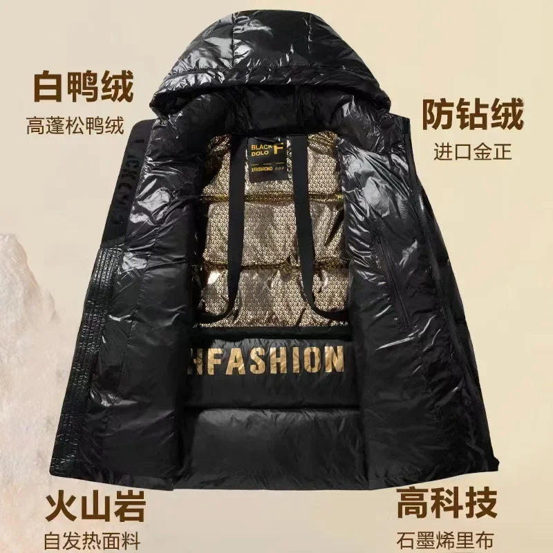 Black gold label down jacket short hooded shoulder strap with white duck down for both men and women Winter down jacket for men