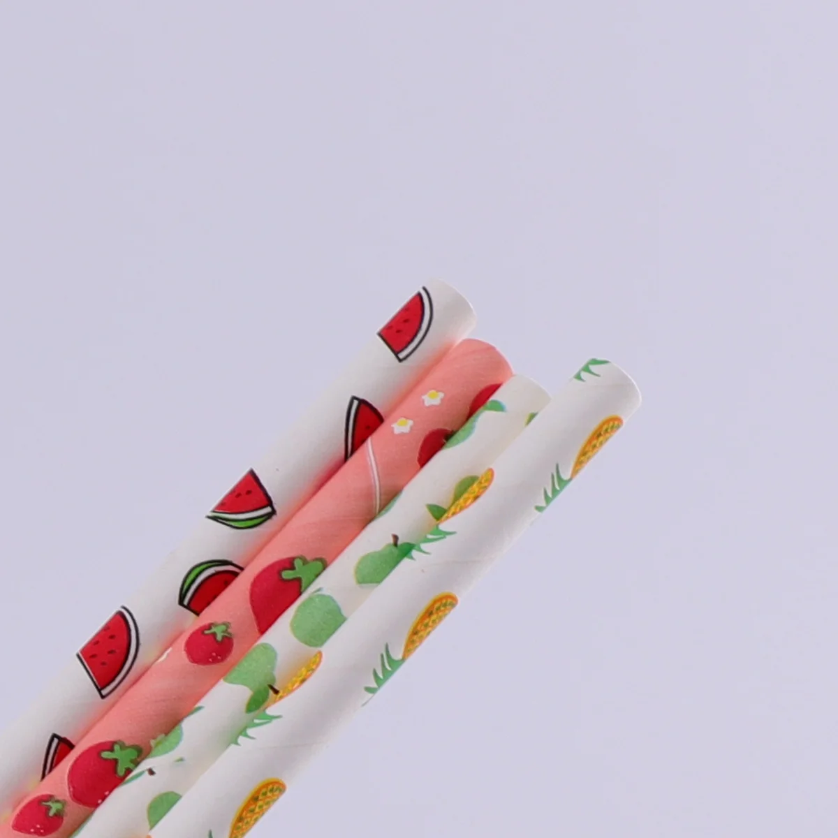 

100Pcs Watermelon Pineapple Strawberry Pear Printed Paper Straws Reusable Thick Drink Straws for Tea Party Outdoor Event Use