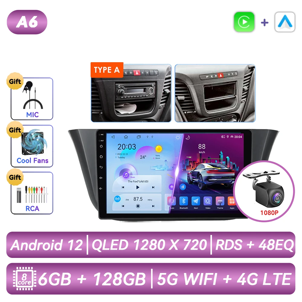 Autoradio met Android-functionaliteit, GPS-navigatie, CarPlay en touchscreen voor Iveco Daily 2013 2014 2015 2016 2017 2018 2019 2020 2021. - afbeelding 1