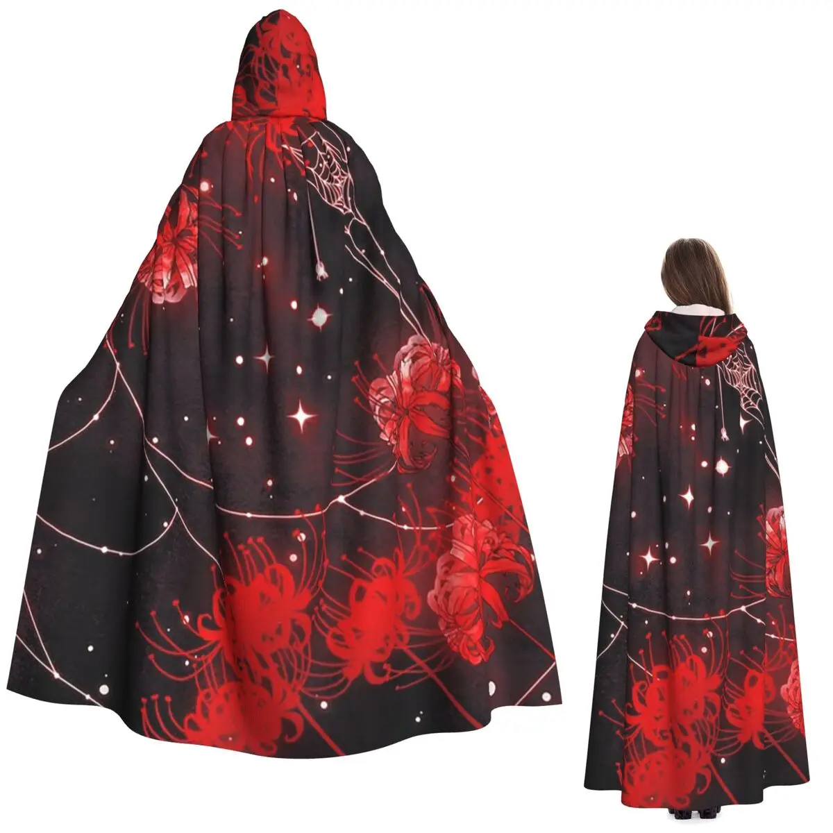 Capa Larga con Capucha de Arañas y Telarañas Rojas de Galaxia, Disfraz Medieval de Bruja, Capa de Cosplay, Halloween, Vampiro, Adulto, Unisex
