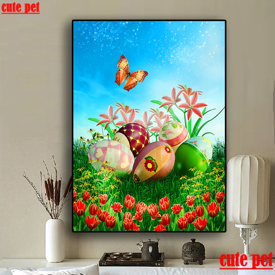 DIY diamond Painting cross stitch Easter Holidays Lilies Tulips Butterflies Eggs Mosaic home decorative art wallpaper Embroidery