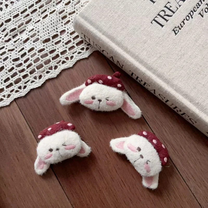 Stuffed Fabric Rabbit Hair Clip Brooch DIY Winter Cute Soft for Shoes Hat Scarf Children Clothing Embellishment Premium