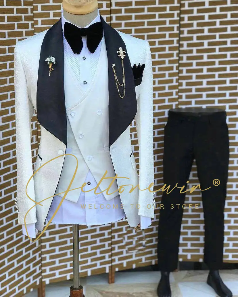 

2022 Jacquard Classic Men Suit 3 Pieces Tuxedo Groomsmen Wedding Suits Set Fashion Men Business Blazer Jacket+Pants+Vest