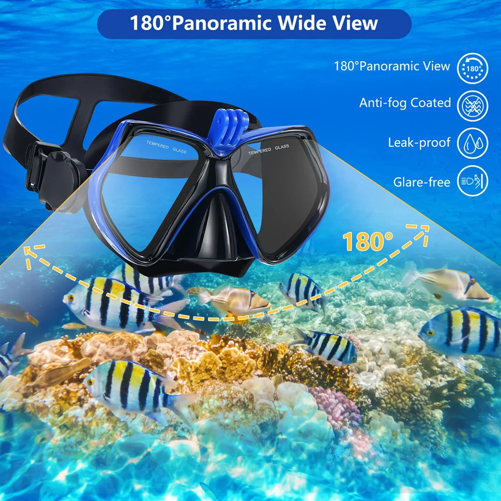 Snorkel Mask Set For GoPro Underwater Sports Camera Anti-Fog Professional Diving Swimming Goggles Dry Snorkeling Tube For Adults