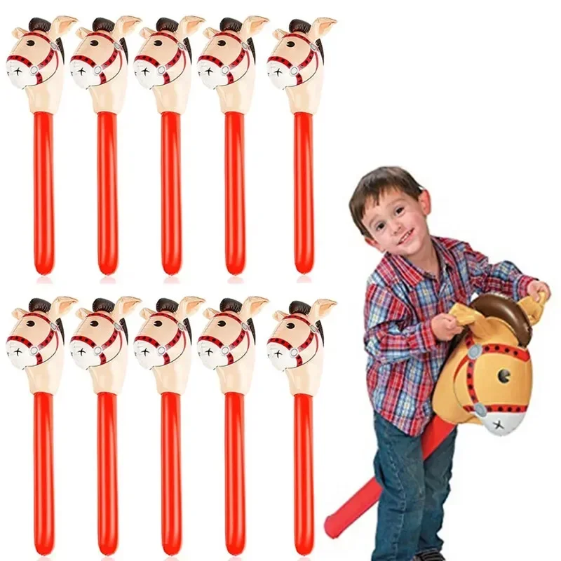 1/3/10Pcs Pony Inflatable Toy Stick Horse Head Balloon Cowboy Animal Themed Outdoor Party Inflatable Decoration Gift for Kid