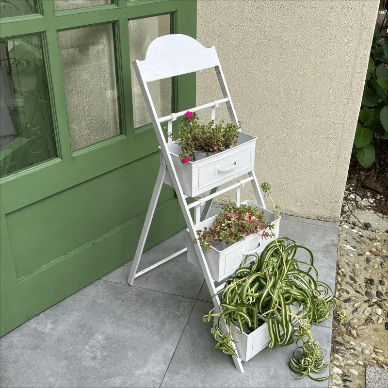 American rural retro home flower stand several steps floor-to-ceiling multi-layer folding shelf balcony flower table ornament