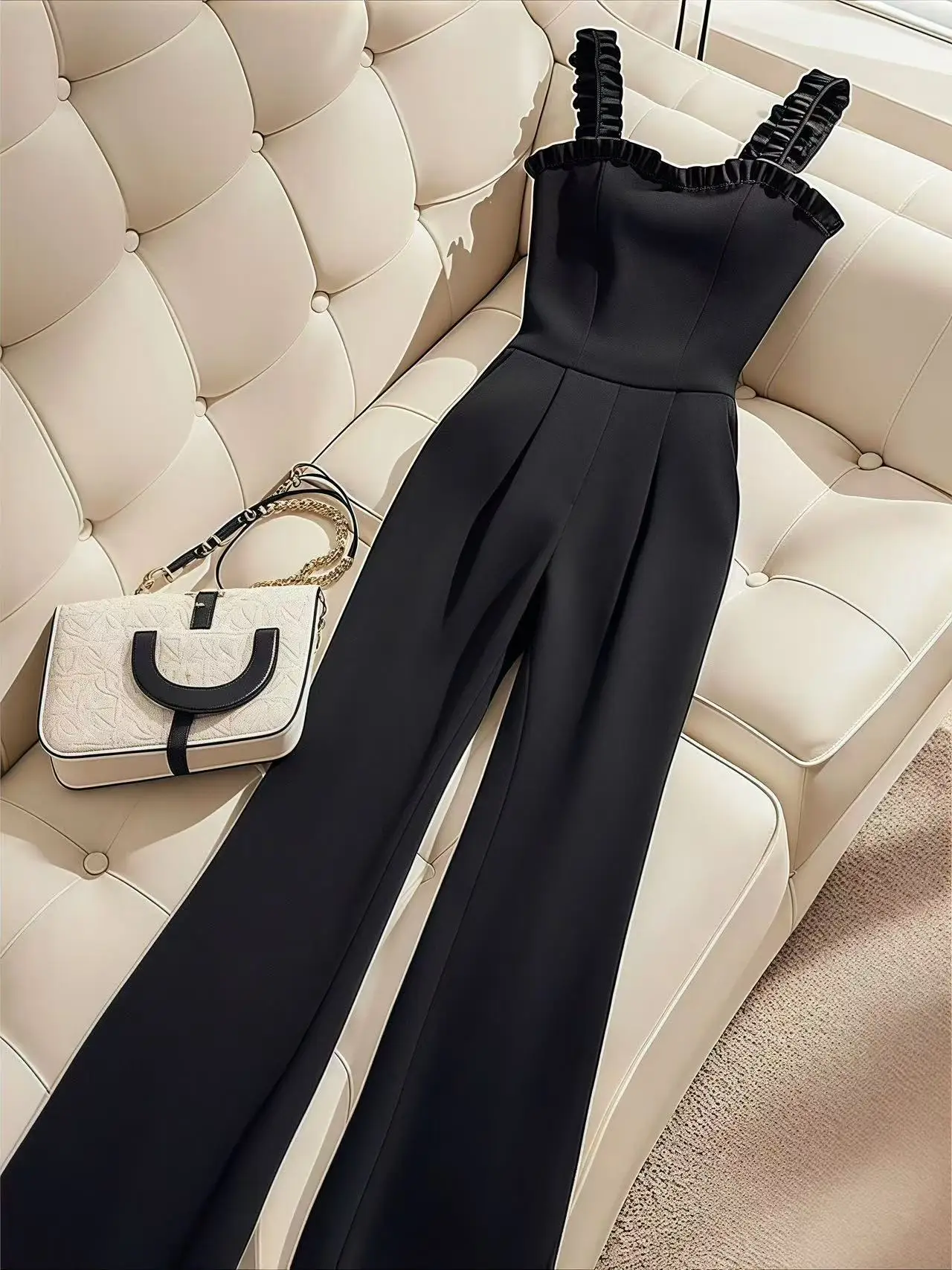 

Hebe Sle Women's One-Piece Rer Summer New Trend Design Wide Leg Pants Slimming High Waist Straight Cut Polyester Fabric