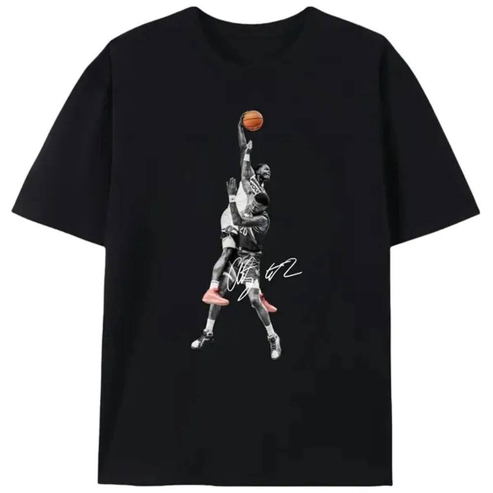 Camiseta de algodón de manga corta para hombre, estilo Dunk Knit - Cuello redondo unisex, tejido elástico, corte ajustado, diseño con estampado térmico, top deportivo vintage estilo streetwear, regalo de Halloween para aficionados al baloncesto, camiseta de punto.