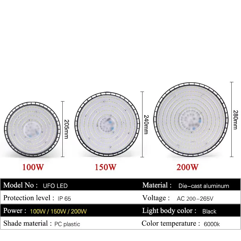 Lampu industri LED Super terang lampu garasi UFO 100W 150W 200W lampu Teluk tinggi IP65 tahan air untuk pabrik gudang Gym