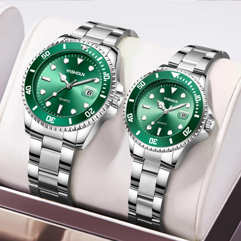 Couple Pair Quartz Watches Luminous Calendar Date Window Stainless Steel Waterproof Casual Wristwatch for Woman Men