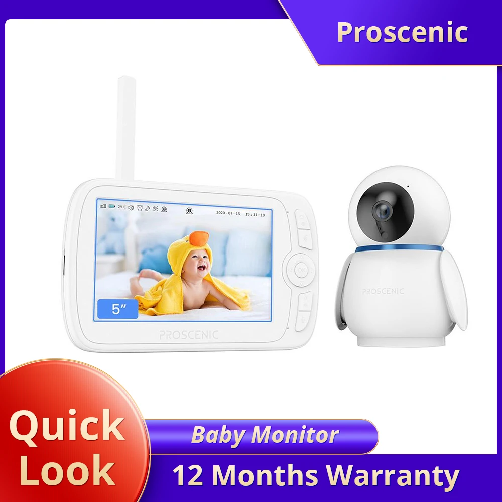 Proscenic BM300 Baby Monitor, 5’HD Video Baby Monitor with 1920*1080P Camera Smart Baby Monitor with Night Vision VOX mode