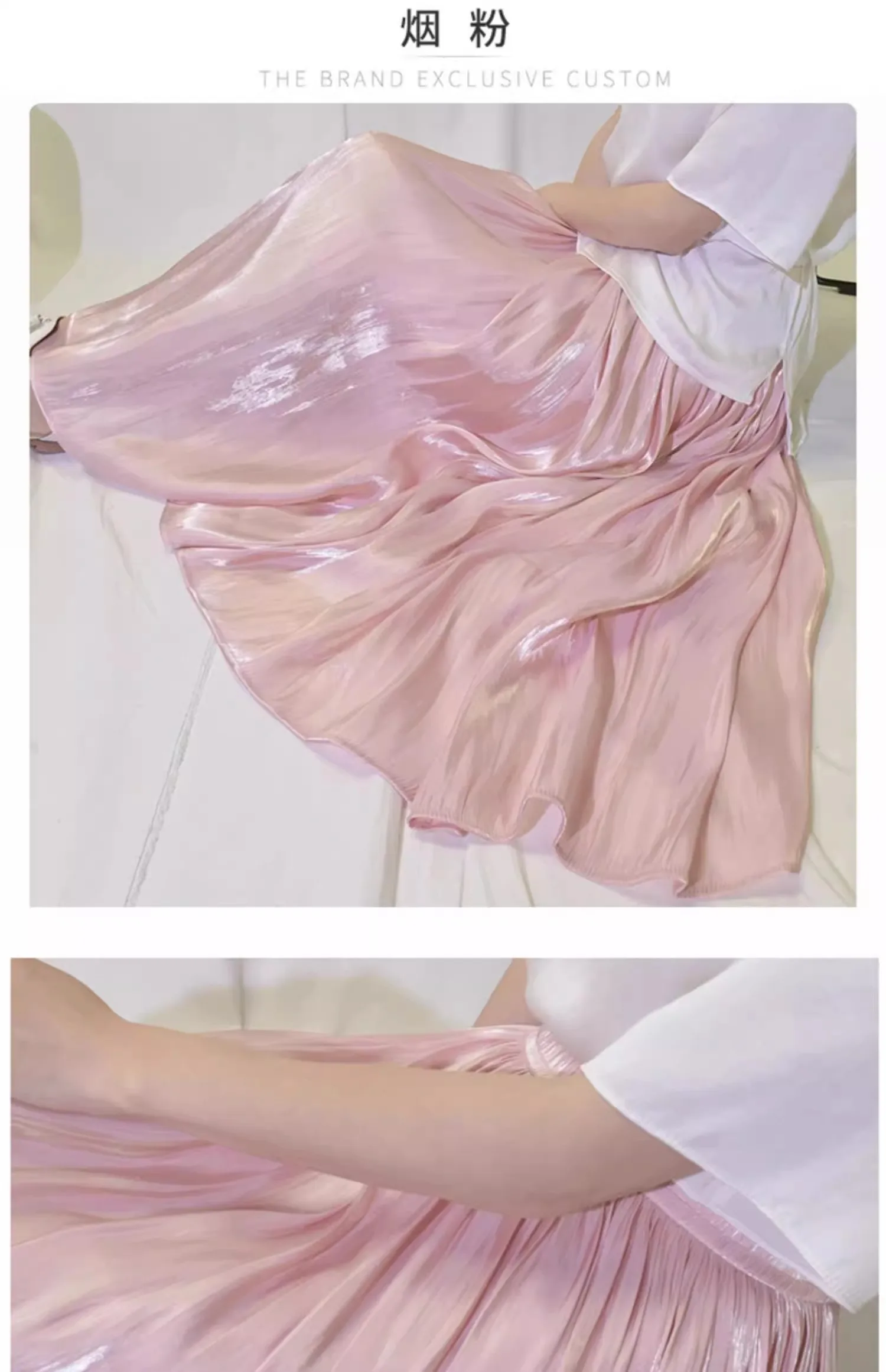 2026 Frühjahr/Sommer Neuer Glänzender A-Linien-Rock für Damen, Einfarbig, Hohe Taille, Französischer Pariser Stil, Eleganter Asymmetrischer Rock – Detail 18