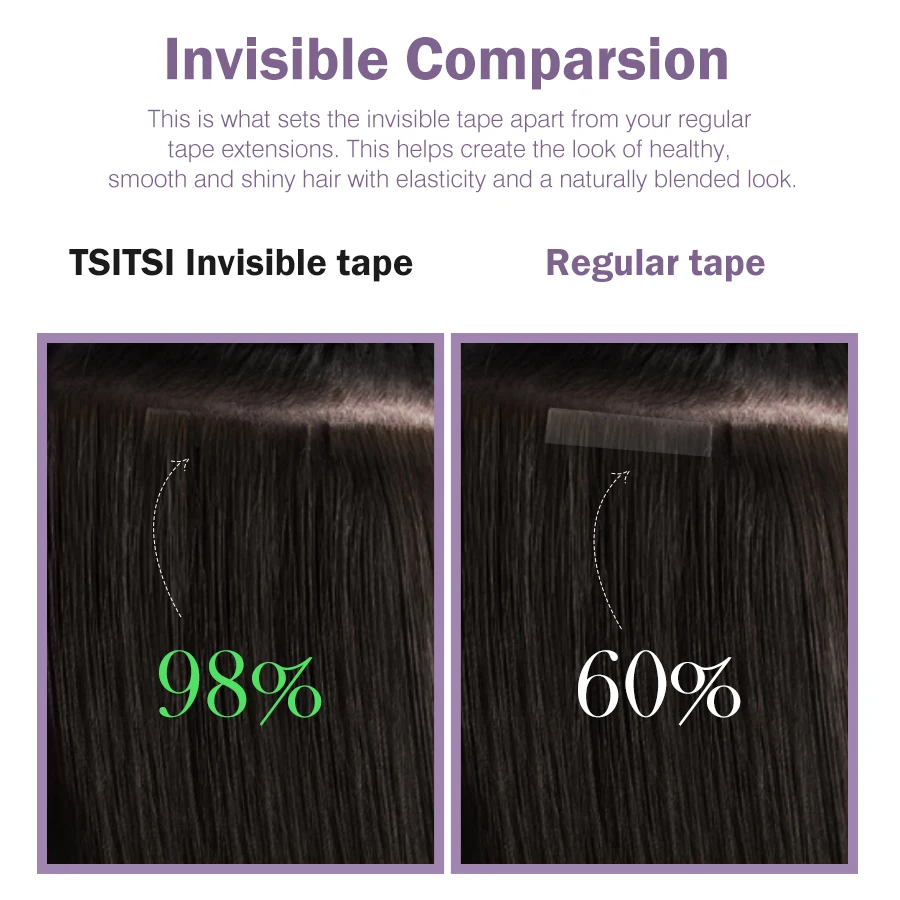 TSITSI Hand Tied Tape In Adhesives Human Hair Extensions PU Skin Weft 100% Real Remy Hair Invisible and Seamless Tape Extensions