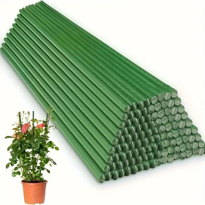 Tool-Free Green Plastic Coated Steel Plant Support Stakes, Rustproof Metal Vine Support Poles, Easy Setup   H0983