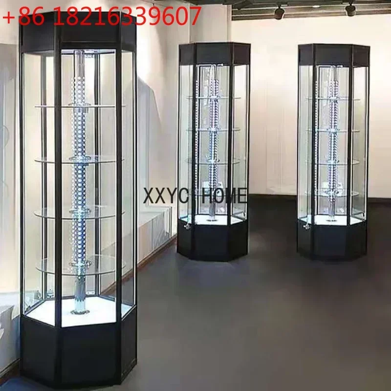 custom，Fancy  Rotating Tower Showcase with Lighting  Preassemble Glass Smoke Shop Showcase for Sale
