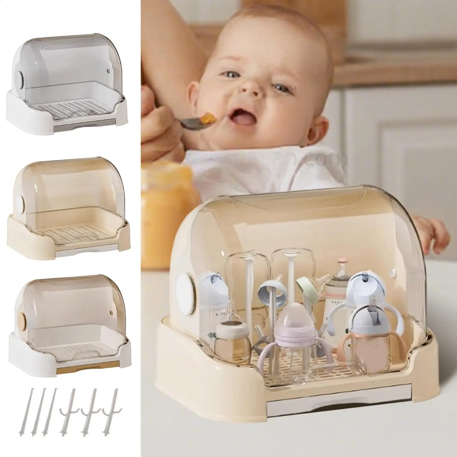 

Babies Bottle Drying Rack Dustproof Bottle Storage with Removable Drip Tray Durable Good Sealing Protection Toddler Bottles