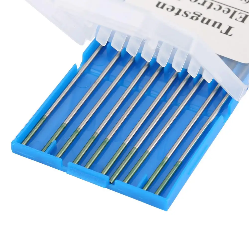 10Pcs Pure Tungsten Electrodes WP Green Tip 1.0/1.6/2.0/2.4mm Low Burn-Off Rate for ac Tig Welding 250-400A