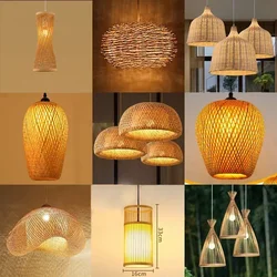 Lámpara colgante de bambú tejida a mano, accesorios de iluminación para decoración del hogar y restaurante, estilo chino, 18/19/30cm