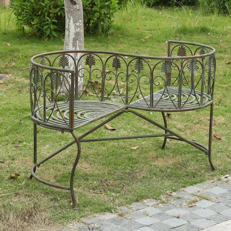 

Outer order old outdoor back double chair courtyard wrought iron park villa balcony terrace decoration leisure bench chair
