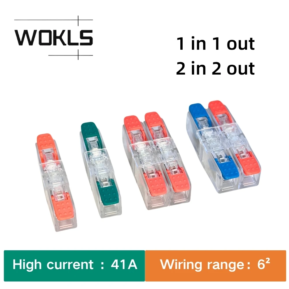 WOKLS Push‑in Fast Wiring Terminal block 1‑In 1‑Out 2‑In 2‑Out Quick Connect Wire Splicer, Electrical Cable Junction Connector