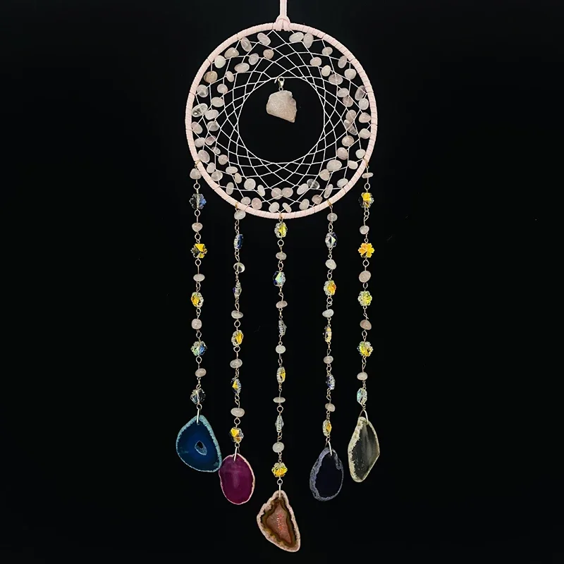 Agaat Dream Catcher Natuurlijke 7 Chakra Kleur Edelsteen Tuin Woonkamer Decoratie Wind Chime Muur Decor Moon Gem Dream Catcher