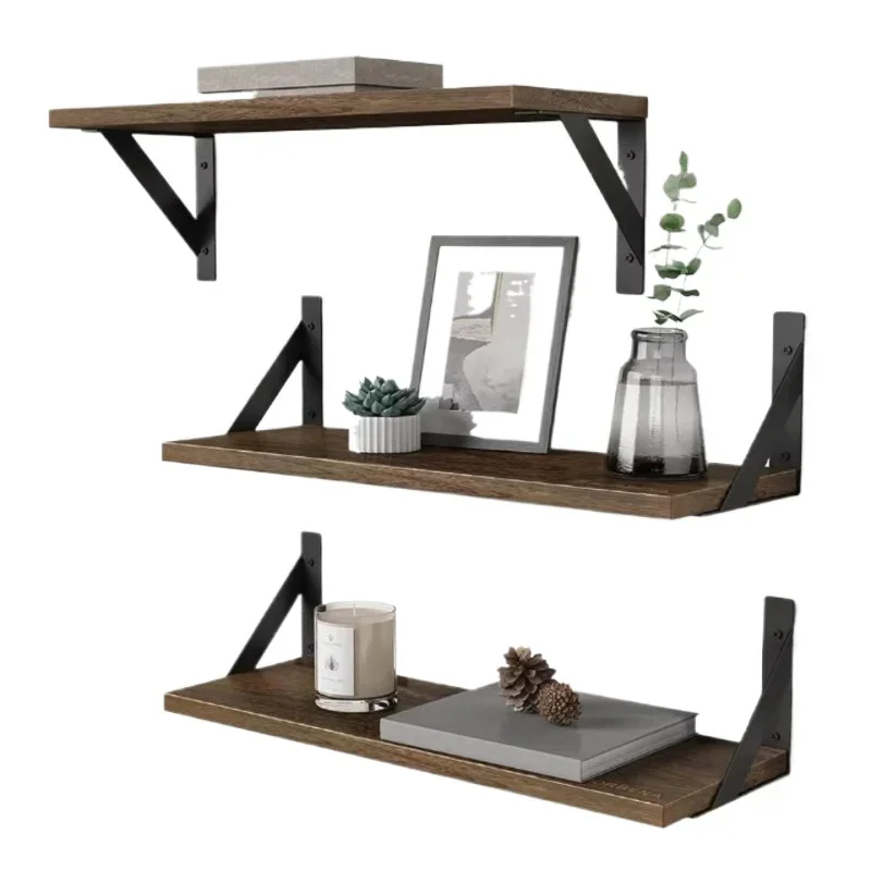 

High Quality Bedroom Living Room Set of 3 Tissue Wooden Shelves Storage Shelves Metal Ledge Shelves