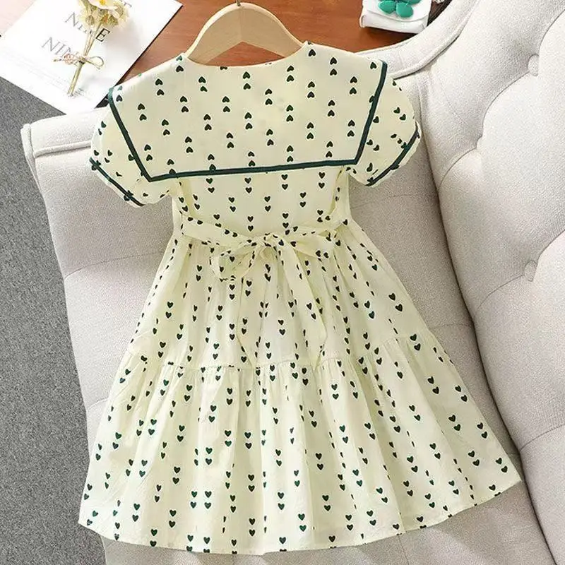 

Girls Summer Dress 2026 New Sweet lapel Dress for Teenage Girls Children's Short sleeved Princess Dress 110-160CM