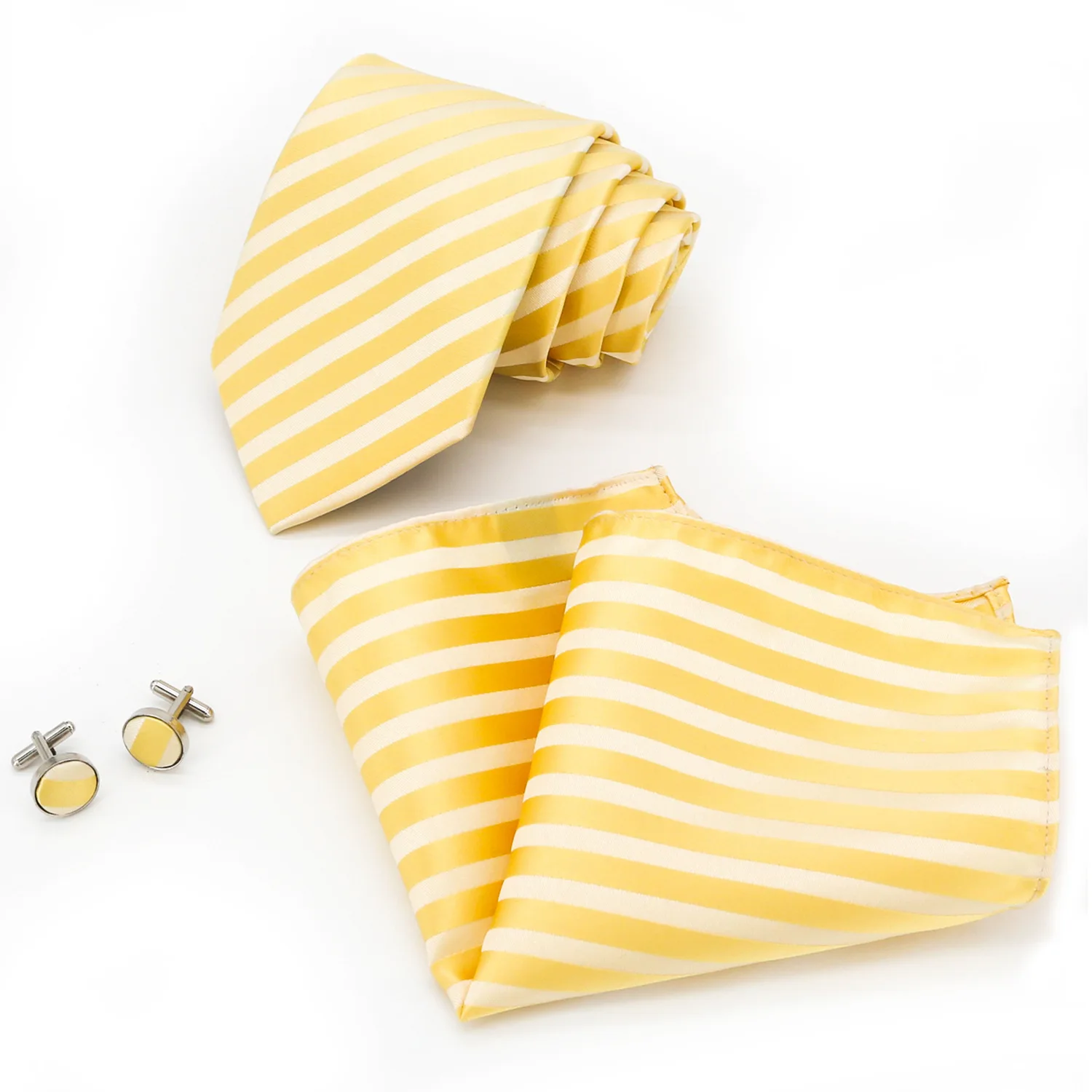 Men's Striped Tie with Pocket Square and Cufflinks Set 8cm Wedding Groom Professional Business Formal Necktie
