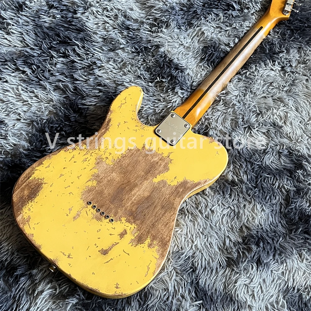 Handed heavy relics yellow electric guitar aged maple neck fretboard chrome hardware guitarra shipping quickly