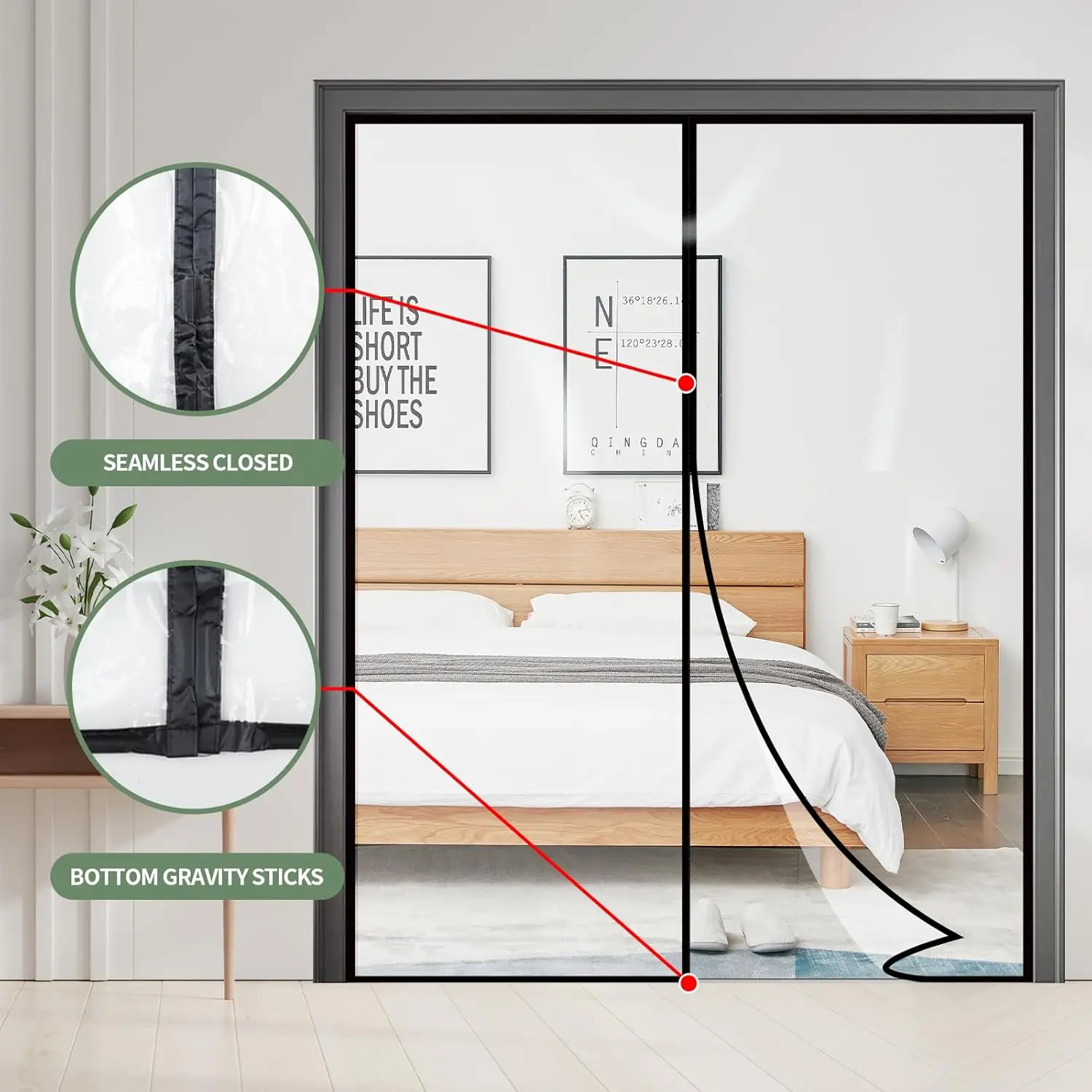 Magnetic Thermal Door Curtain - Transparent Insulated Screen for Energy Saving, Auto-Close for AC Rooms