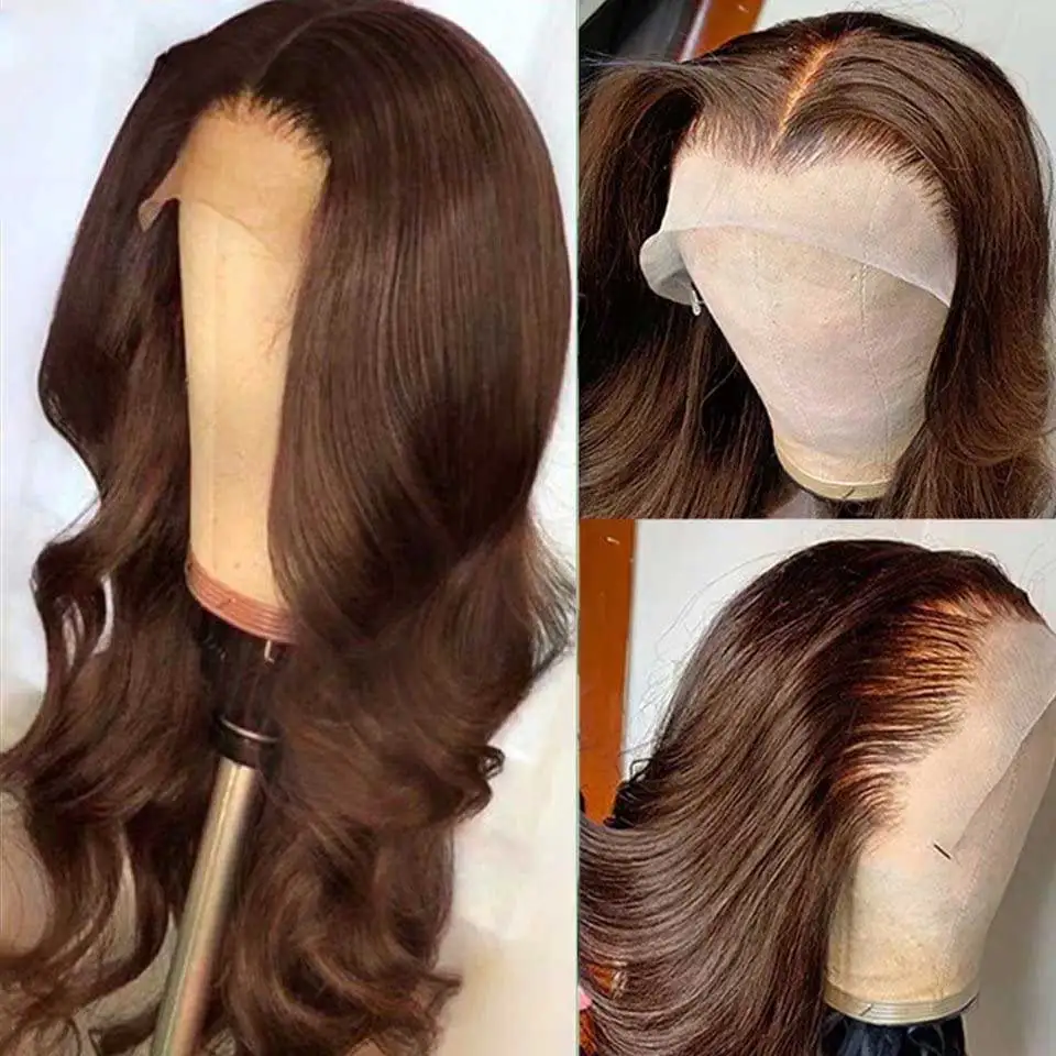 13x6 Chocolate Brown Body Wave Lace Front Wig HD Transparent 13x4 Lace Frontal Wig Human Hair Preplucked Colored Human Hair Wigs