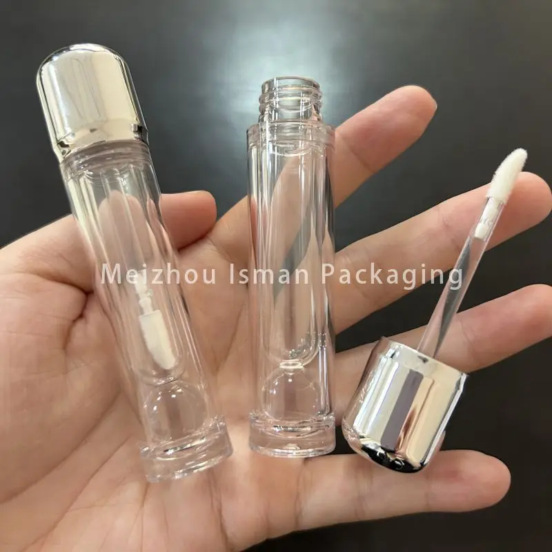 

50Pcs Ball shape circular spray sliver cap transparent bottle lip gloss lip glaze empty tubes package with bead design 3ml