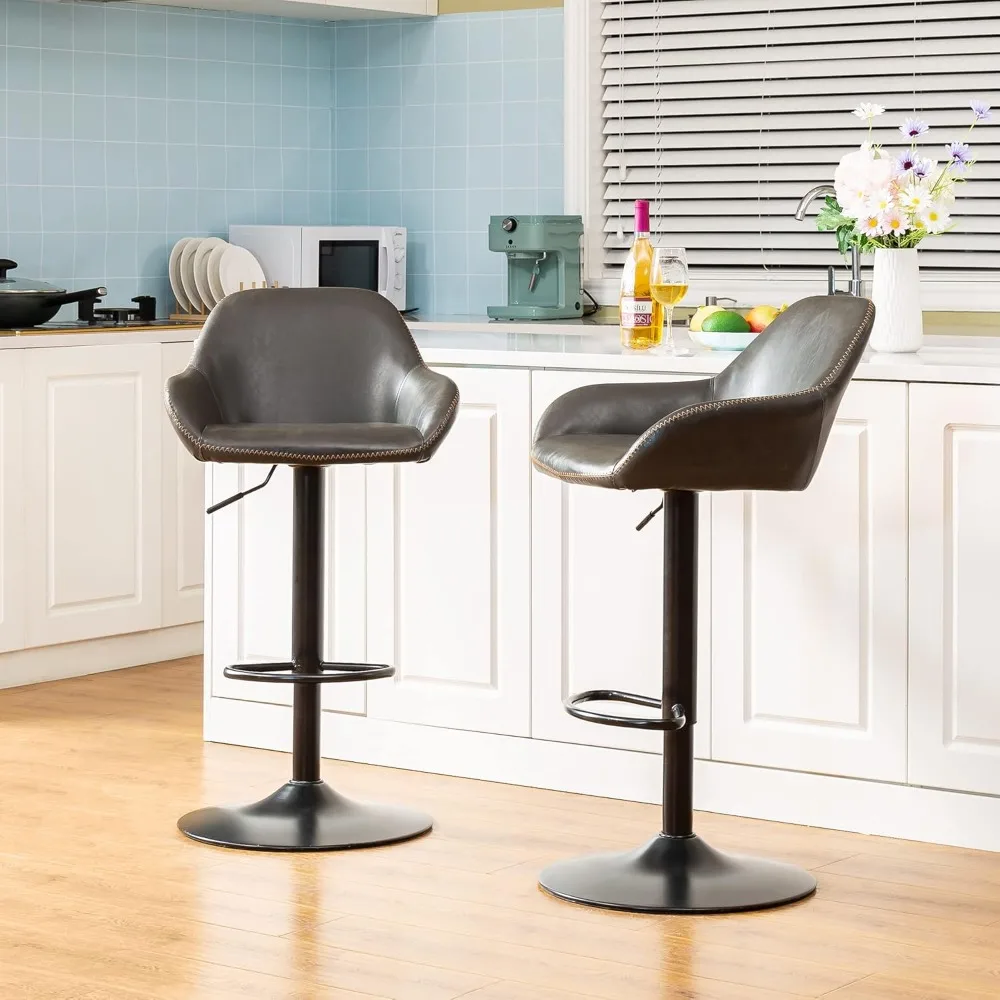 3-Piece Pub Table and Chairs, Round Bar Height Adjustable Swivel PU Leather Bar Stools Set of 2, Rustic Dining Room, Customized