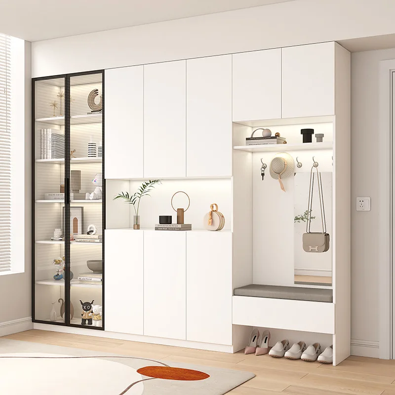 Entry door, entrance cabinet, household partition, foyer glass integrated against the wall