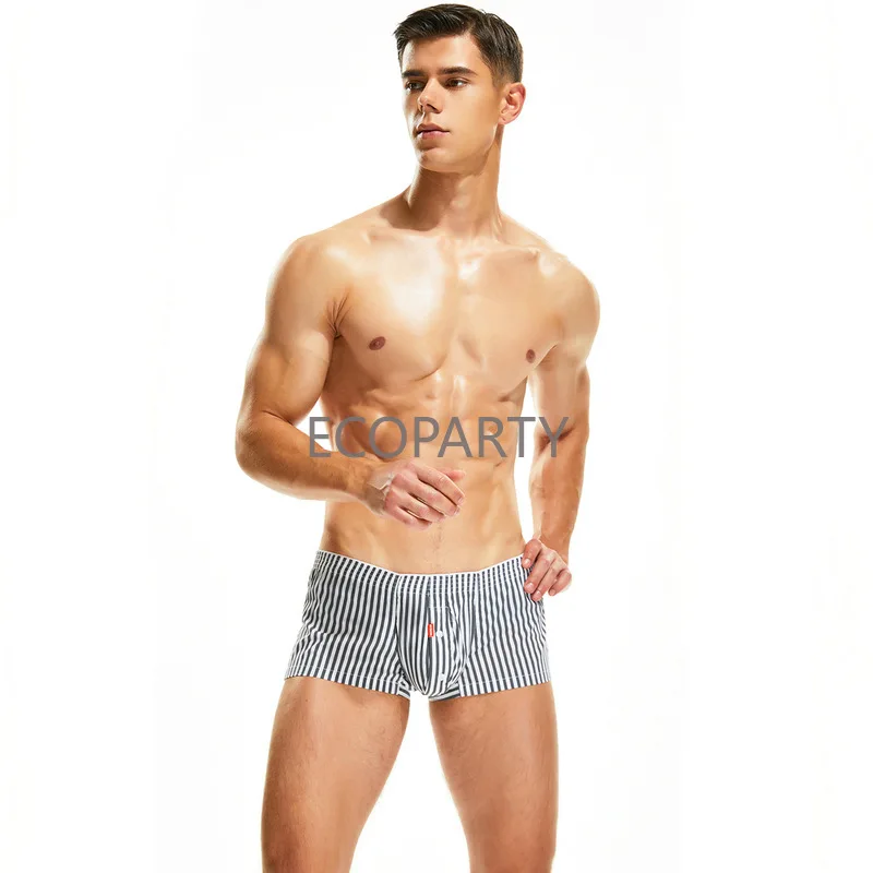 Colored Striped Boxers For Men High Quality Woven Cotton Home Shorts Casual Loose Plus Size Underwear Men Sexy